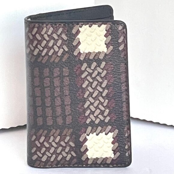 Coach ID Card Case Wallet Plaid Brown Bifold Slim Canvas CN412 Mens - Picture 1 of 6